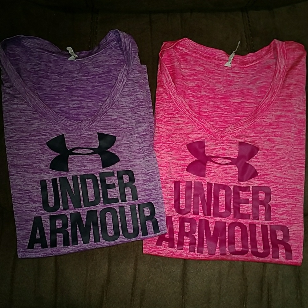 Two Under Armour Heat Gear athletic tops